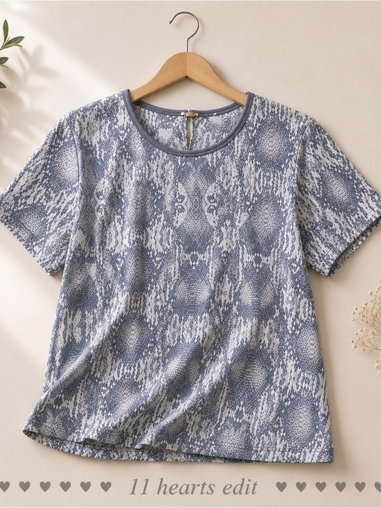 Free People Tops - Free People Gray Snake-Print Short Sleeve Tee